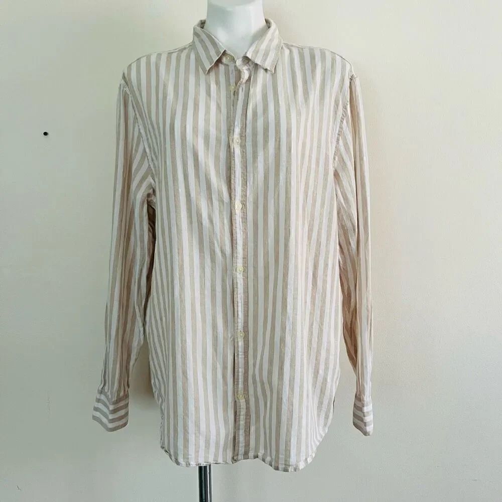 H&M Slim Fit Linen Blend Stripe Button Down